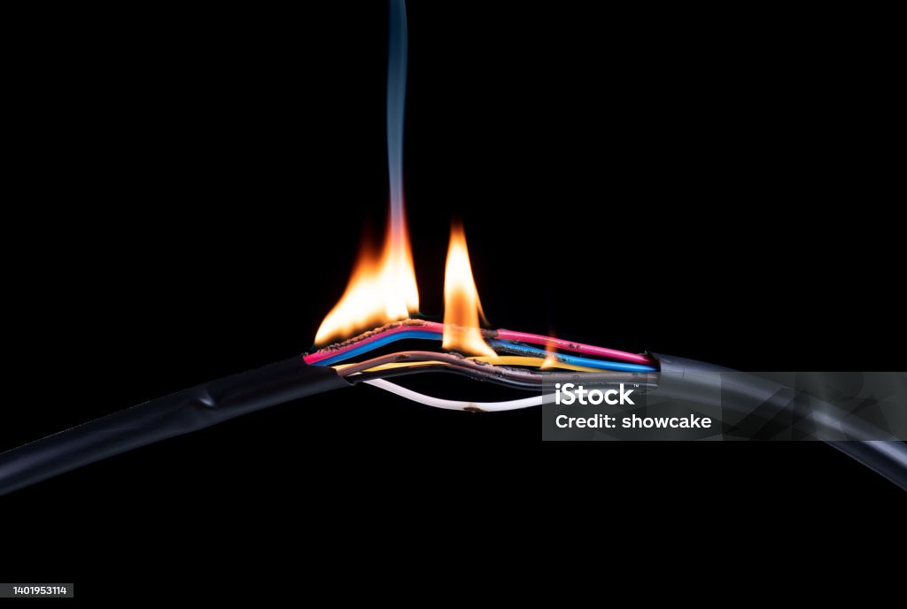 Cable Feuring Electric Cable Wire Broken Or Torn Power Energy Circuit Burning Fire ...