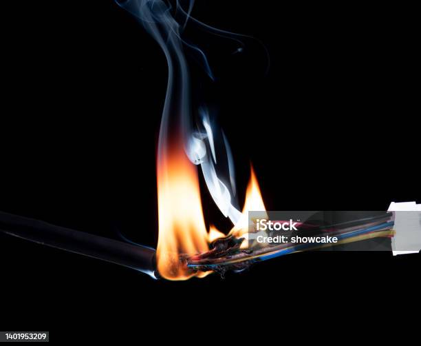 Cable Feuring Electric Cable Wire Broken Or Torn Power Energy Circuit Burning Fire ...