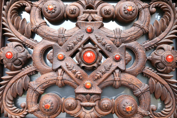 istock Wooden ornament on glass 1401953466