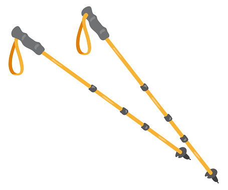 Trekking poles. Hiking equipment. Hand drawn vector illustration. Suitable for sport website, stickers.