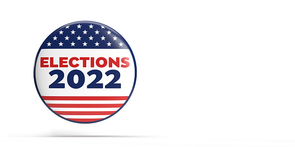 United States of America Presidential Elections concept: USA Voting. Illustrated Ballot box and vote paper with a combination of American flag. Banner set. Election Vote Button with blue and red Stars & Stripes on white background with large copy space and easy edit