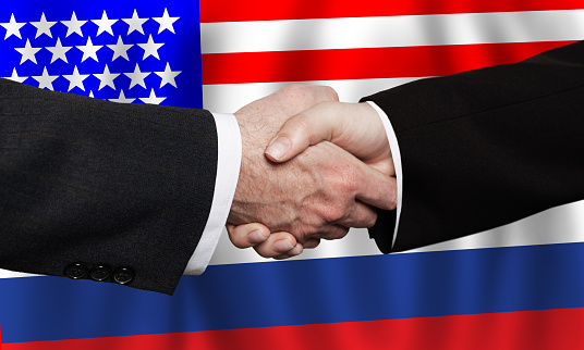 Concept of USA and Russia with handshake