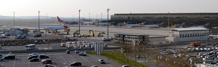 Cargo area of the Vienna International Airport, panoramic shot, Schwechat, Austria