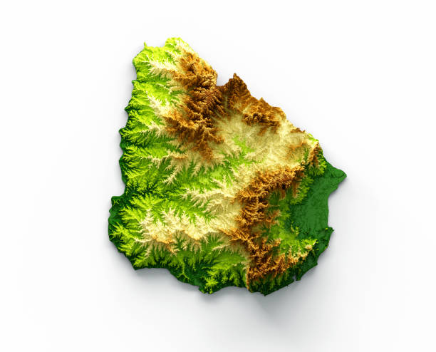 istock Uruguay Map Shaded relief Color Height map on the sea Blue Background 3d illustration 1401961176