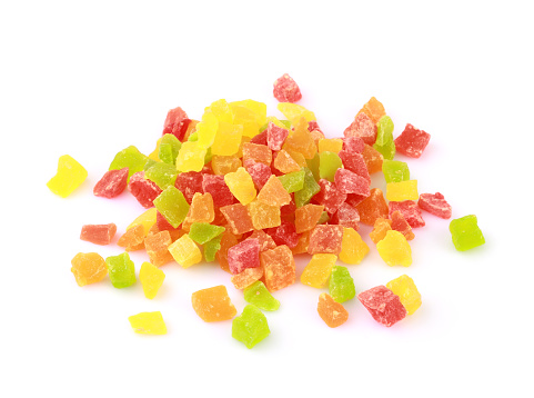 Candied fruits isolated on white background with clipping path
