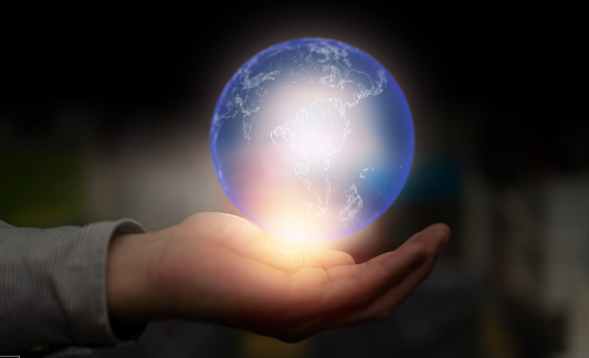 hand hold globe levitation for earth save the world