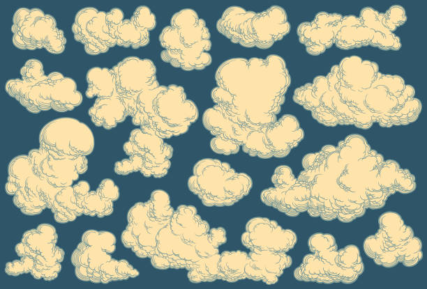 ilustrações de stock, clip art, desenhos animados e ícones de clouds in the sky. design set. editable hand drawn illustration. vector vintage engraving. 8 eps - cumulonimbus