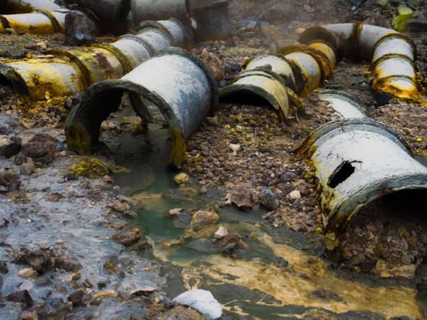 Discarded barrels in old sulfur mining area