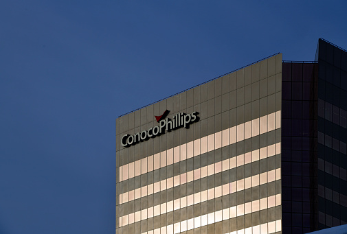 Anchorage, Alaska, USA: Conoco-Phillips Building, completed in 1983 as the ARCO Building, designed by the Luckman Partnership of Los Angeles, in association with Harold Wirum & Associates. The tallest building in both Anchorage and the state of Alaska. The ConocoPhillips Company is an American multinational corporation engaged in hydrocarbon exploration and production.