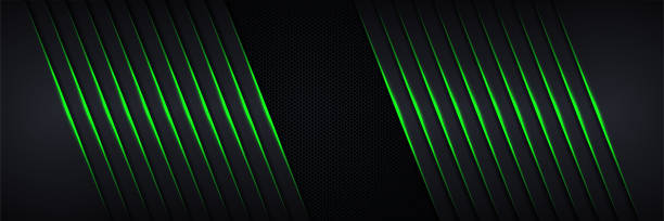 istock Modern abstract futuristic hexagon carbon fiber and glowing light green luminous lines in black dark room technology background 1401977270
