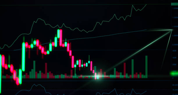 istock Technical trading of candlestick signal graph fast moving with panic market, Line graph of green and red candle movement with profit and loss for trading currency investment 1401984616