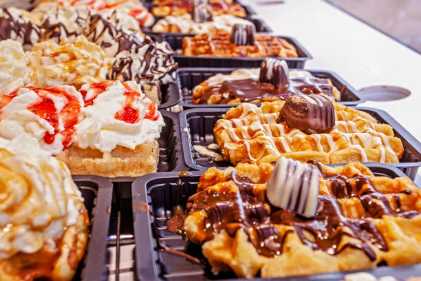 istock Belgian waffles in Brussels cafe market 1401985735