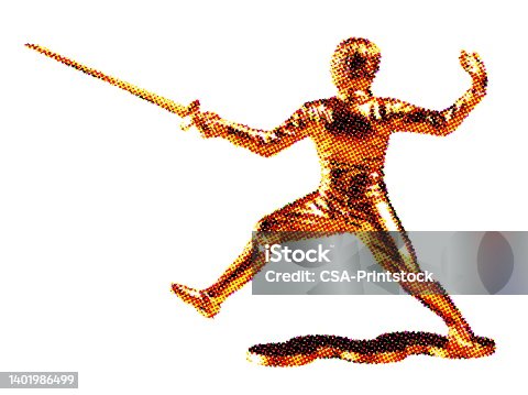 istock Gold Person Fencing 1401986499