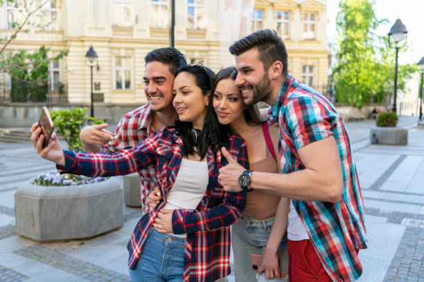 istock Happy friends making a vacation memories together. 1401986690