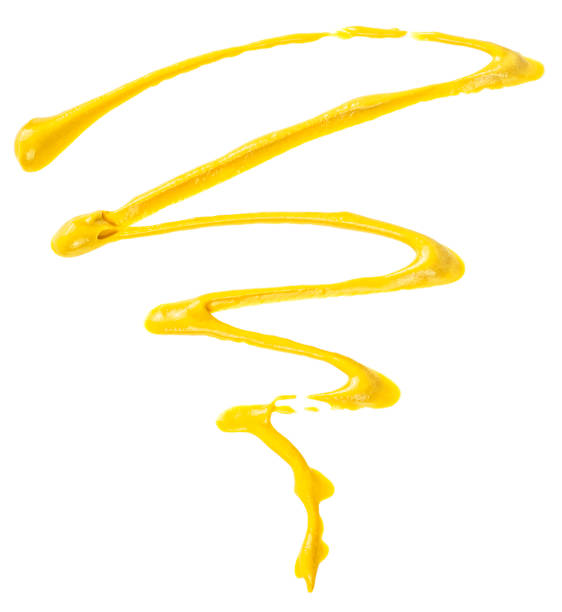 желтый горчичный соус выделен на белом фоне, вид сверху. острый горчичный соус. - mustard sauce стоковые фото и изображения