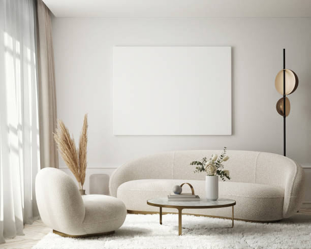 istock mock up poster frame in modern interior background, living room, Scandinavian style, 3D render, 3D illustration 1401993014