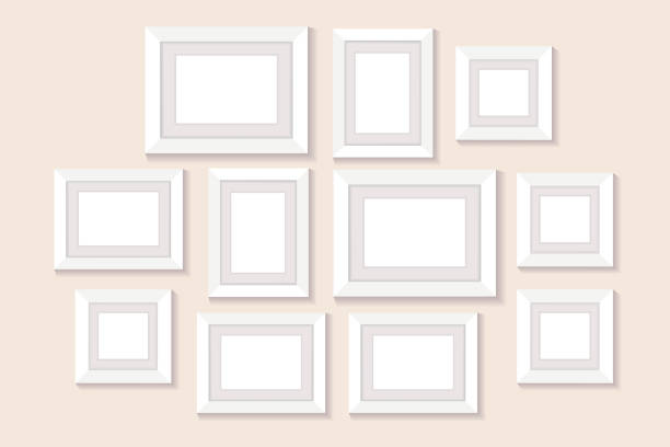 istock Frame collage on wall. Empty pictures, photo frame. Isolated illustration on pastel background. Vector illustration. 1401993768
