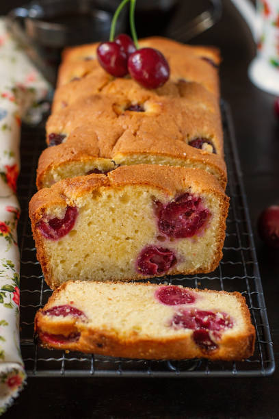 Sweet butter cherry cake with fresh cherries for dessert