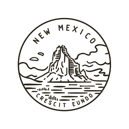 Vintage vector round label. New Mexico. Shiprock