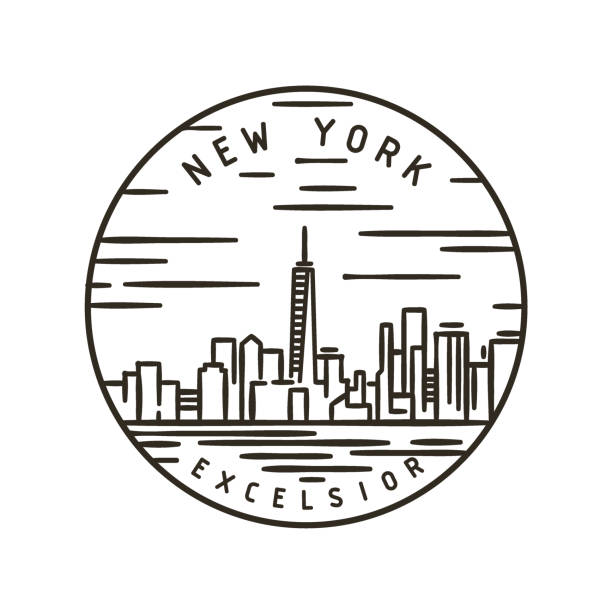 New York. City. Vintage vector round label. New York. City new york skyline drawing stock illustrations