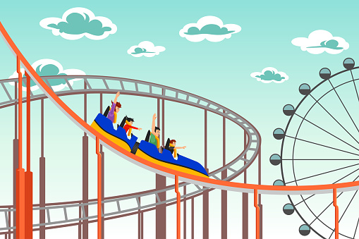 A vector illustration of People riding roller coaster