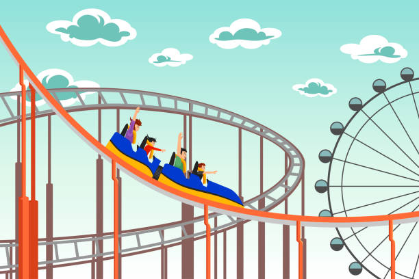 People riding roller coaster vector illustration vector art illustration