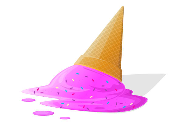 cartoon illustration of a melting ice cream cone lying on the ground vector art illustration
