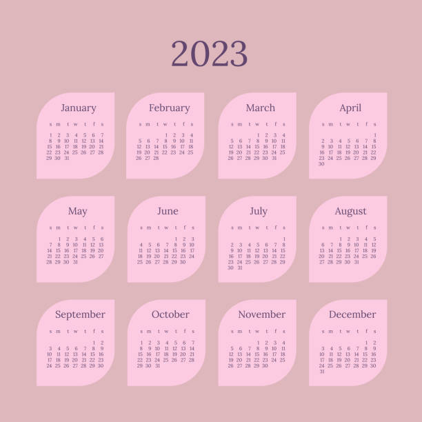 kalender für das 2023-jahr des kaninchens in zarten rosa- und fliedertönen - april calendar 2012 time stock-grafiken, -clipart, -cartoons und -symbole