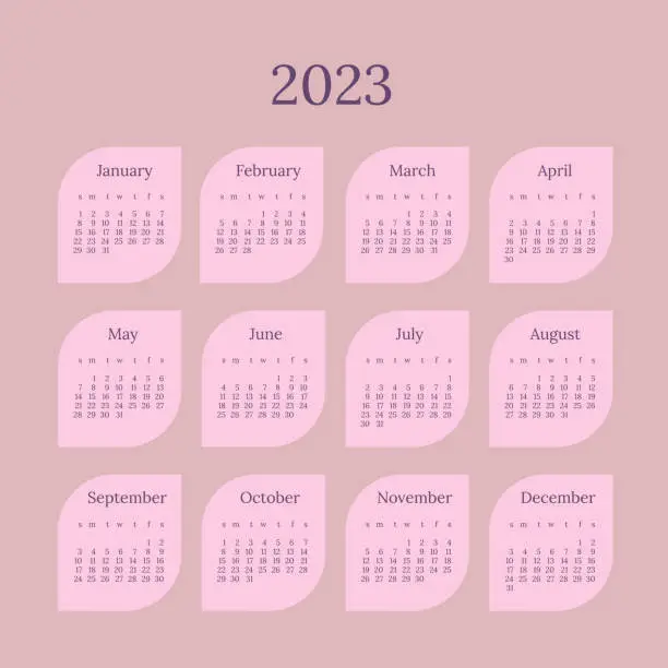 Vector illustration of calendar for 2023 year of the rabbit in delicate pink and lilac tones