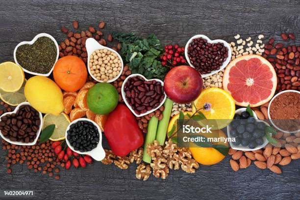 Healthy Heart Food High In Flavonoids And Polyphenols Stock Photo - Download Image Now