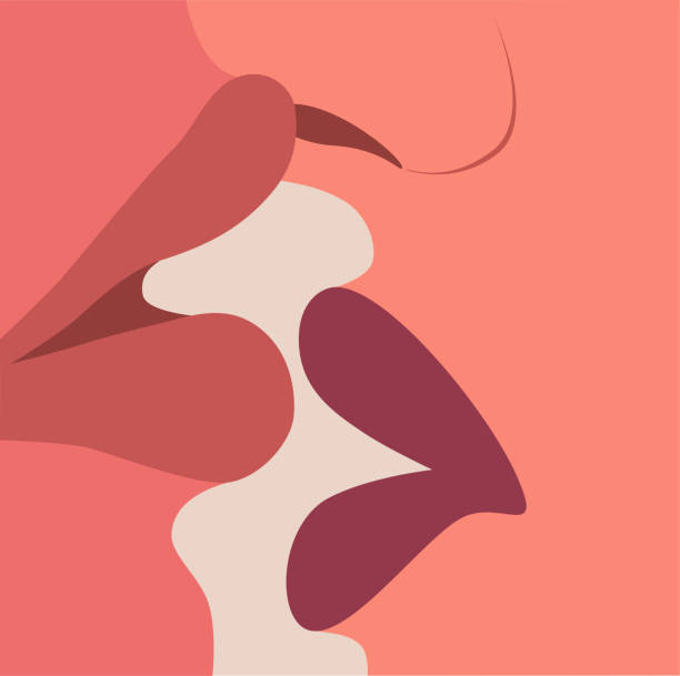 губы целуют губы. два влюбленных, векторная иллюстрация. - passion people love sensuality stock illustrations