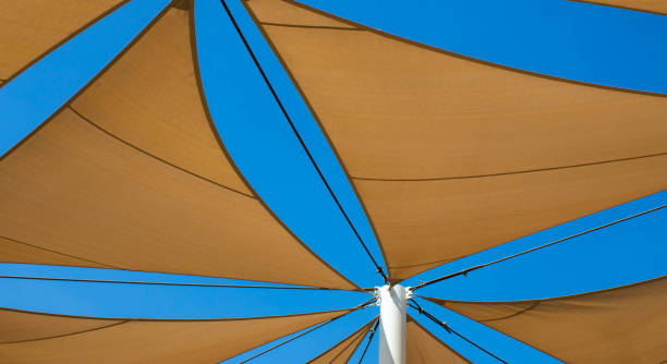 istock Shading structure on Al Reem island in Abu Dhabi, blue sky background 1402009549