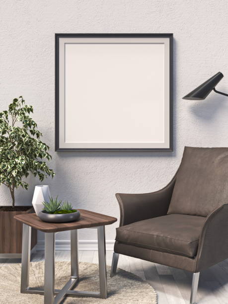 istock Mock up poster frames with leather armchair 1402013765