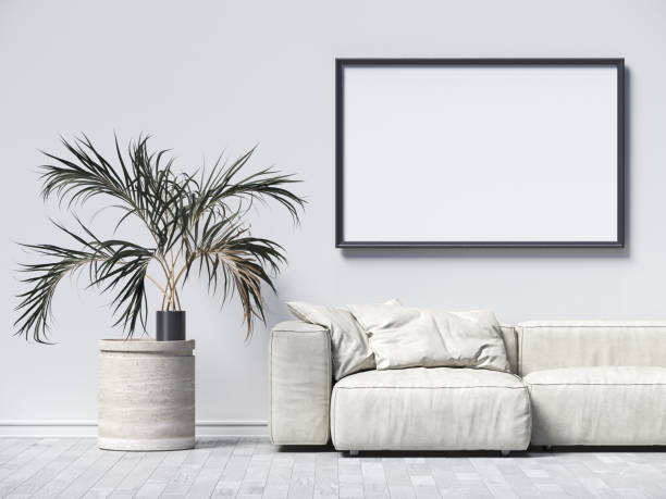 istock Mock up poster frames with indoor plant and white sofa 1402014311
