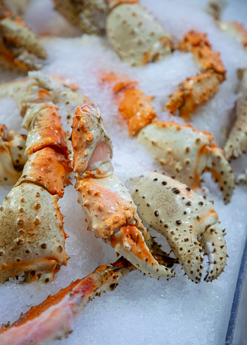 King crab for sale at a seafood market.