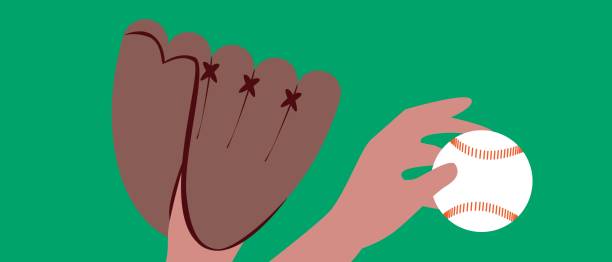 istock Playing baseball, Flat vector stock illustration with Hand in baseball glove with ball 1402021581