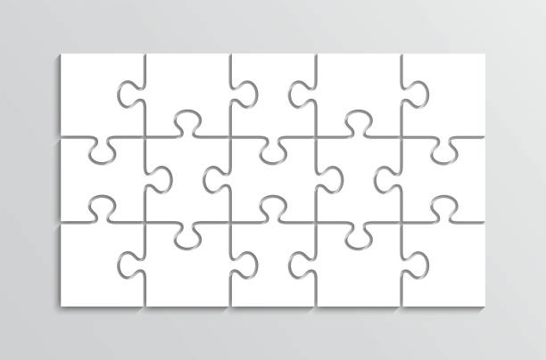 퍼즐 생각 3x5 게임. 15 조각 퍼즐 윤곽선 격자. 별도의 모양을 가진 사고 게임. - jigsaw piece choice banner number stock illustrations