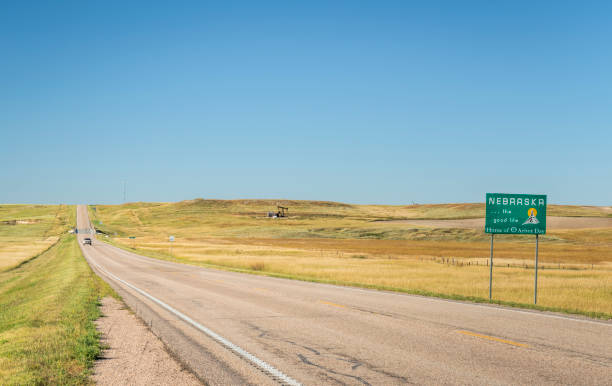 Nebraska welcome road sign stock photo