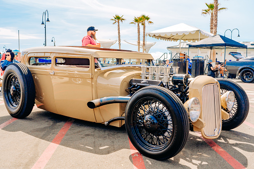Pismo Beach, California, USA - June 3, 2022. The Classic at Pismo Beach, one of the largest classic car and street road shows on the West Coast. Pismo Beach Pier plaza, California