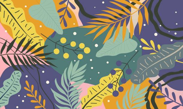 illustrazioni stock, clip art, cartoni animati e icone di tendenza di belle foglie tropicali sfondo astratto - autumn backgrounds biology botany