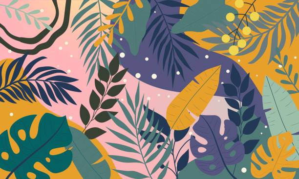 illustrazioni stock, clip art, cartoni animati e icone di tendenza di bello sfondo astratto delle foglie tropicali - autumn backgrounds biology botany