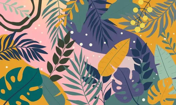 Vector illustration of Beautiful Tropical Leaves Abstract Background