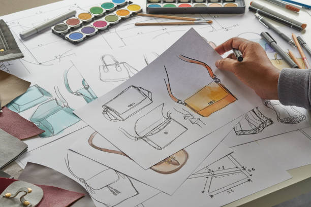istock Designer stylish sketch Drawn design template pattern made leather clutch bag handbag purse Woman female Fashionable Fashion Luxury Elegant accessory. 1402046626