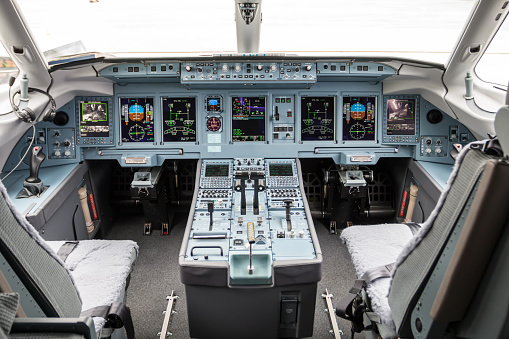 Cockpit overview during the blue hour