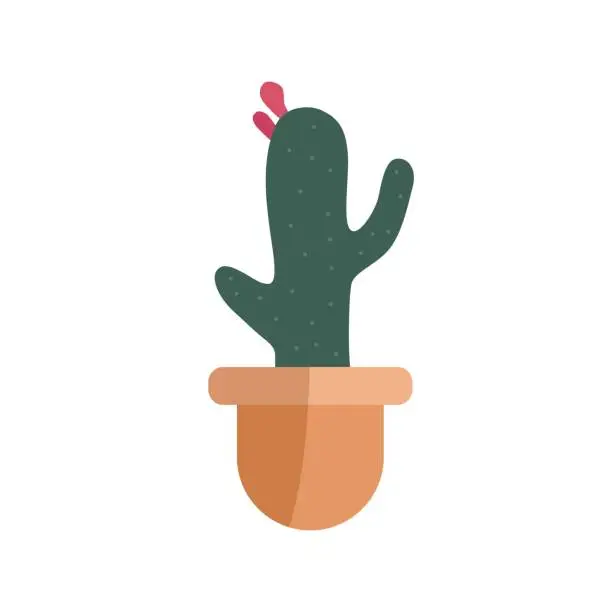 Vector illustration of Hand drawn cactus in the half circle potted flat vector. Plants illustration isolated on white background.
