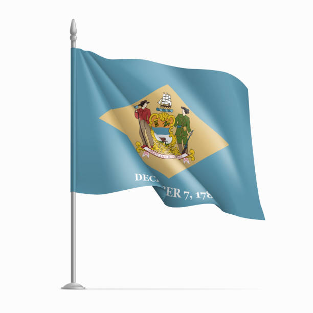 istock Delaware federal state flag on flagpole waving in wind 1402050655