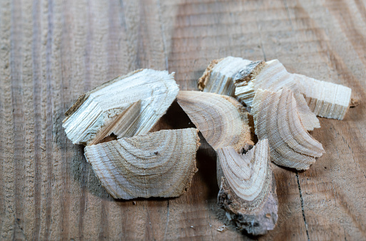 chinese medicine acanthopanax root on wooden table
