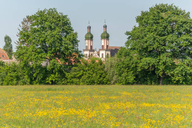 Ebersmunster Abbey in spring in central Alsace. Ebersmunter, Alsace, France.