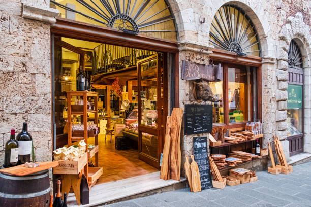 Shop selling traditional Tuscan food and handicrafts in the old town of Massa Marittima