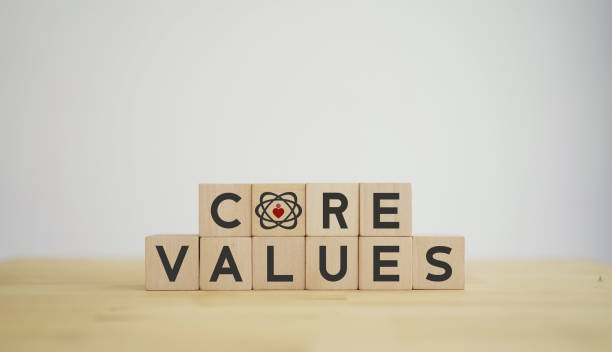 Core values,corporate values concept. Company culture and strategy related to business,people relatopnships, company growth. Principles guide company's action. Core vaules text on wooden cubes. valores fundamentales, concepto de valores corporativos. cultura y estrategia de la empresa relacionada con los negocios, las personas, el crecimiento de la empresa. los principios guían la acción de la empresa. texto de vaules centrales en cubos de ma